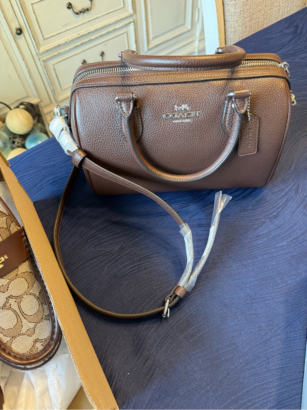 Coach Chocolate Brown Pebbled Leather Satchel with Crossbody Strap
